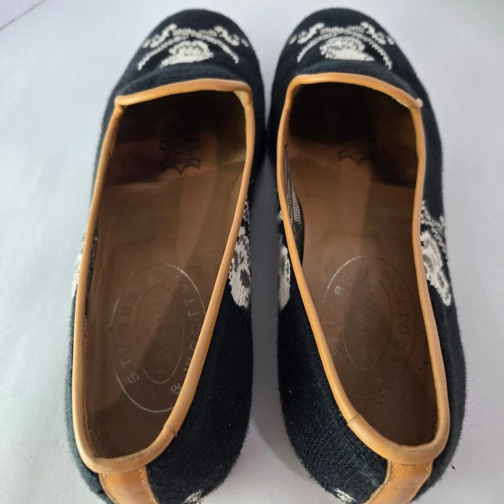 Stubbs & Wootton Loafers Size 11 Black Needlepoint Skull Crossbones  #1166
